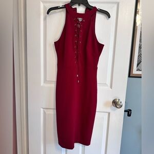 Guess Red Lace-Up Midi Dress